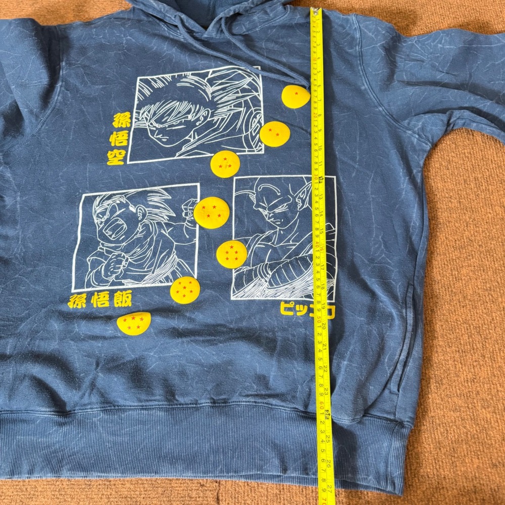 Dragon Ball Z Mens Hoodie Blue Acid Wash Goku Gohan Piccolo Graphic Large gym A+ - Picture 5 of 10